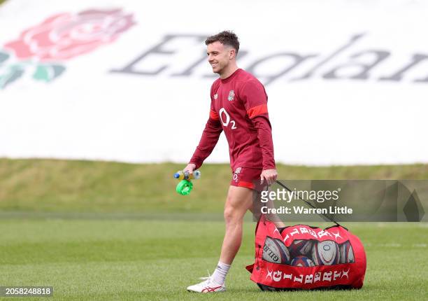 George Ford takes part in an England Rugby training session at Pennyhill Park on March 04, 2024 in Bagshot, England.