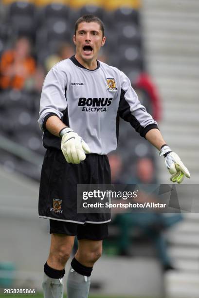 July 31: Matt Duke of Hull City shouting during the Pre Season Friendly match between Hull City and Birmingham City at Kc Stadium on July 31, 2004 in...