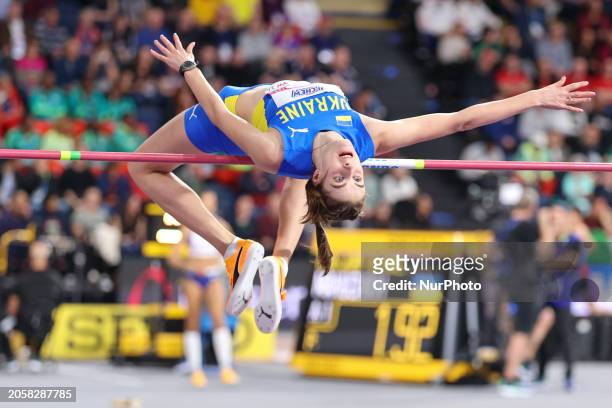 Yaroslava Mahuchikh from Ukraine is competing in the high jump event at the 2024 World Athletics Championships at the Emirates Arena in Glasgow.