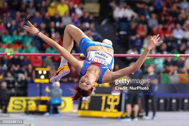 Angelina Topic from Serbia is competing in the high jump event at the 2024 World Athletics Championships in the Emirates Arena, Glasgow.