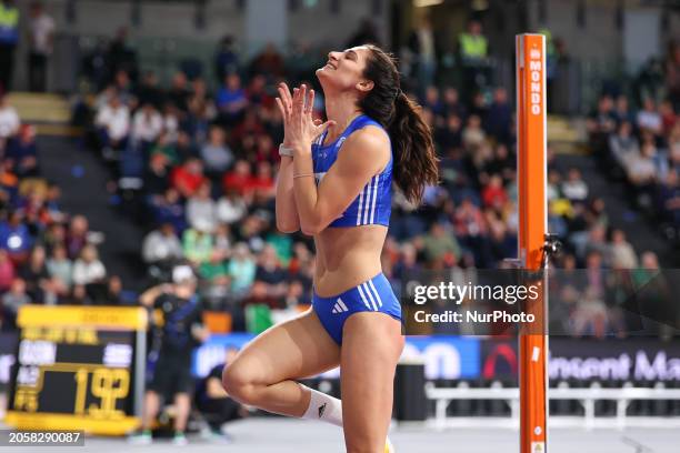 Tatiana Gusin from Greece is competing in the high jump event at the 2024 World Athletics Championships at the Emirates Arena in Glasgow.