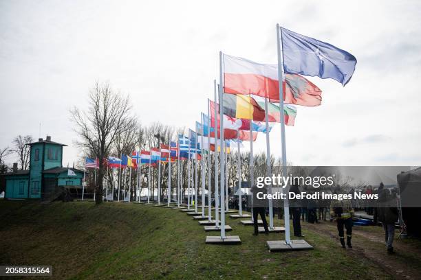 Flag seen during the NATO Dragon 24 military exercise on March 4, 2024 in Korzeniewo, Poland. Dragon 24 is a key element of NATO maneuvers as part of...