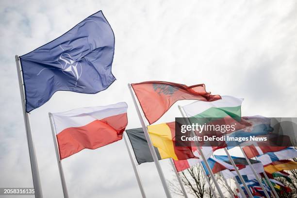 Flag seen during the NATO Dragon 24 military exercise on March 4, 2024 in Korzeniewo, Poland. Dragon 24 is a key element of NATO maneuvers as part of...