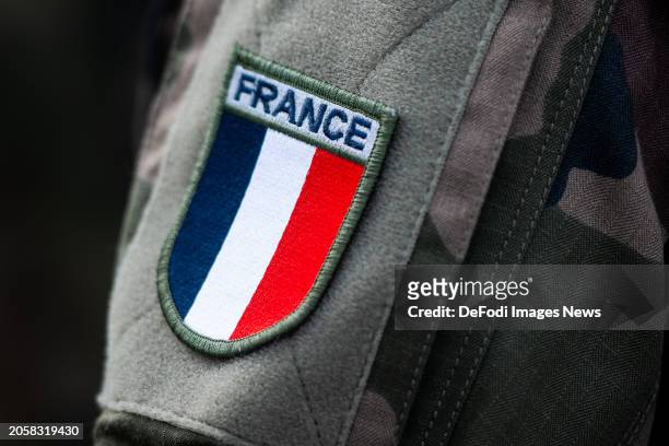 French army badge seen during the NATO Dragon 24 military exercise on March 4, 2024 in Korzeniewo, Poland. Dragon 24 is a key element of NATO...