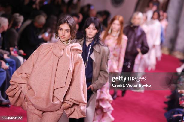 Models walk the runway during the finale of the Zimmermann Womenswear Fall/Winter 2024-2025 show as part of Paris Fashion Week on March 04, 2024 in...