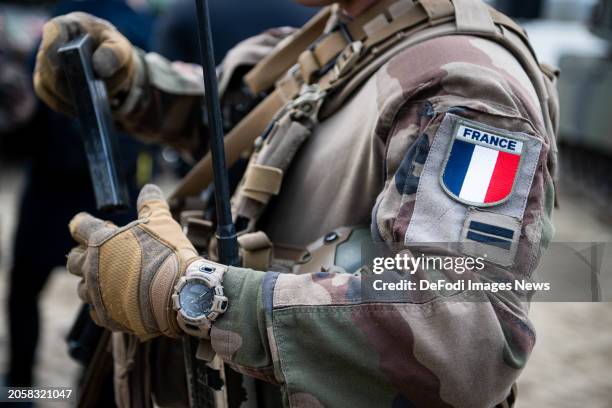 French army badge seen during the NATO Dragon 24 military exercise on March 4, 2024 in Korzeniewo, Poland. Dragon 24 is a key element of NATO...