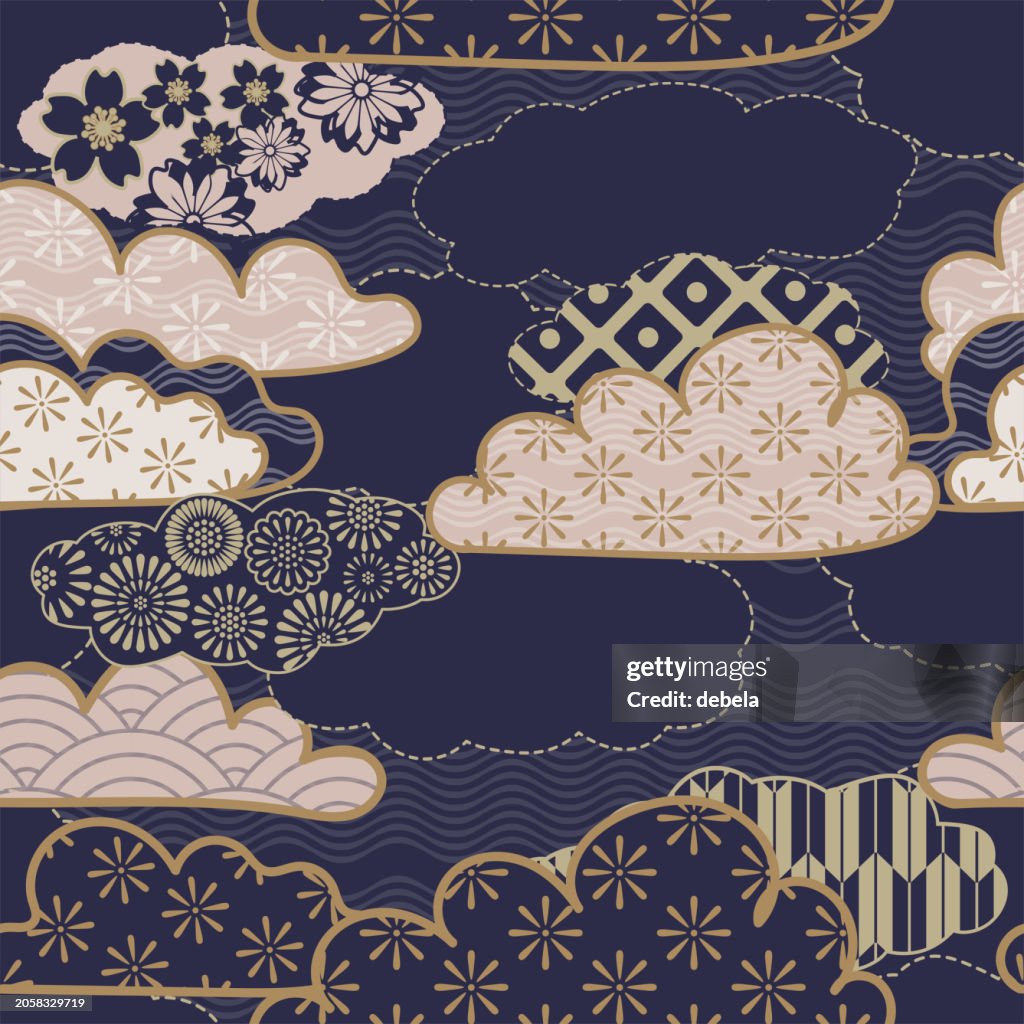Japanese Collage Patterns Japanese Cloud Pattern Collage Textile Patchwork Design With Floral And ...