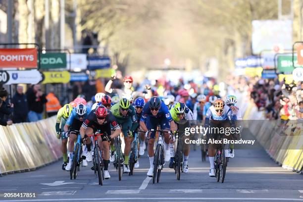 Sam Bennett of Ireland and Decathlon AG2R La Mondiale Team, Arvid De Kleijn of The Netherlands and Tudor Pro Cycling Team, Danny Van Poppel of The...