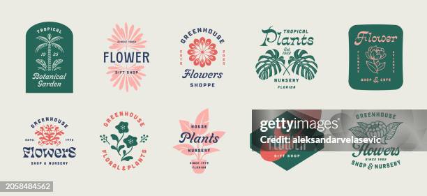 floral badges and labels - tropical tree stock illustrations