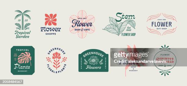 floral badges and labels - florist stock illustrations