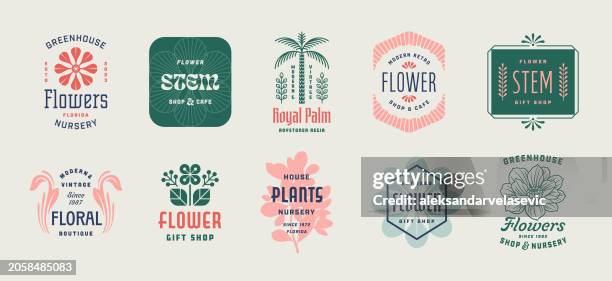 bildbanksillustrationer, clip art samt tecknat material och ikoner med floral badges and labels - rockuppslagsmärke