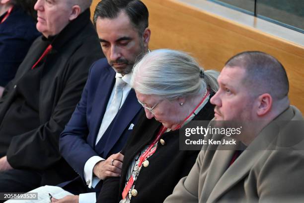 Margaret Caldwell, mother of Emma Caldwell, listens in the public gallery alongside her lawyer Aamer Anwar and members of her family as Justice...