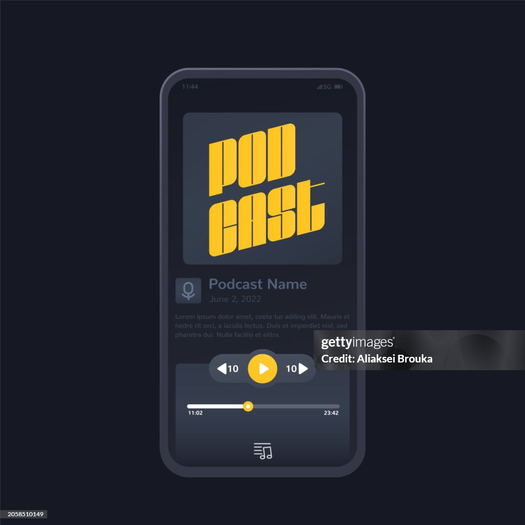 Podcast App And Player Mobile Ui Design Vector Interface With Phone ...
