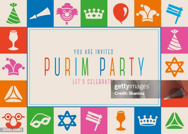 purim icons frames greeting card - v2 - purim stock illustrations