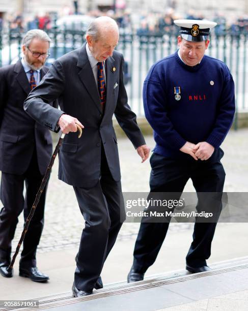 Prince Edward, Duke of Kent , accompanied by an RNLI crew member, attends a Service of Thanksgiving to mark 200 years of the Royal National Lifeboat...