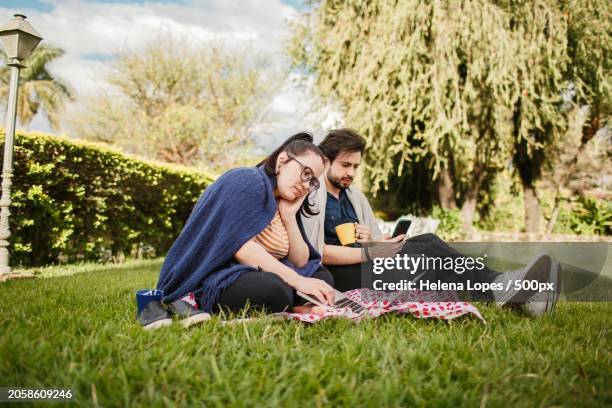 young couple having a picnic in the park,belo horizonte,state of minas gerais,brazil - peel park stock pictures, royalty-free photos & images