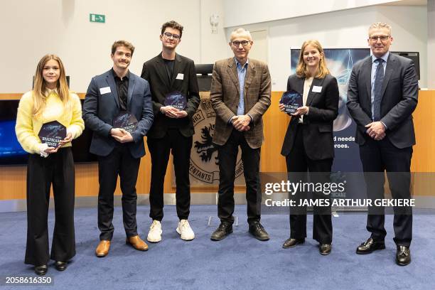 The winners of the Healthcare Heroe-project and Vice-prime minister and Public Health and Social Affairs minister Frank Vandenbroucke pictured during...