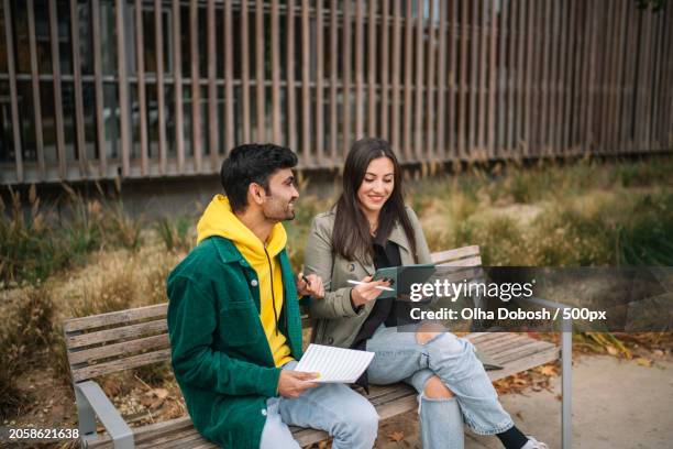 two young students studying together,spain - peel park stock pictures, royalty-free photos & images