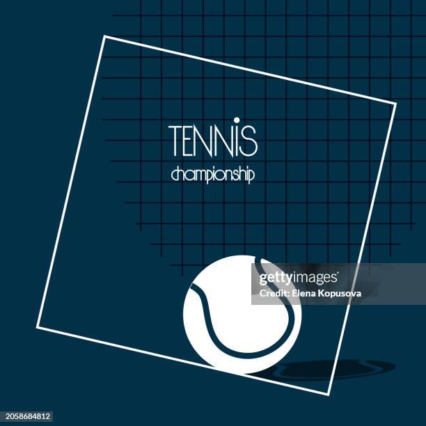 illustrazioni stock, clip art, cartoni animati e icone di tendenza di concetto di sport e vittoria in stile piatto. pallina da tennis su sfondo colorato. elegante banner vettoriale per competizioni sportive. - racchetta da tennis
