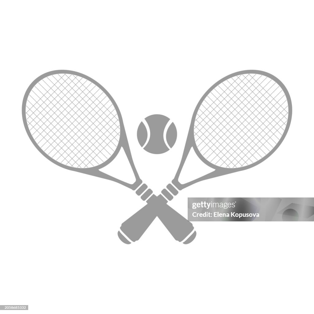 Concetto di sport e vittoria in stile piatto. Racchette da tennis e palla su sfondo bianco. elegante set vettoriale per competizioni sportive.