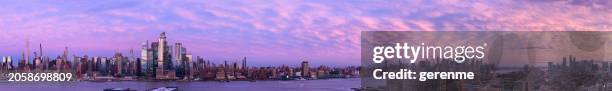 panoramic view of manhattan with full moon - new jersey landscape stock pictures, royalty-free photos & images