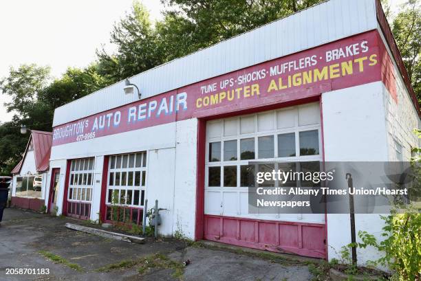 Exterior of closed Broughton's Auto Repair on Columbia Turnpike on Tuesday, July 16, 2019 in Castleton N.Y.