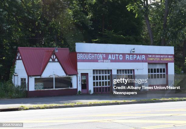 Exterior of closed Broughton's Auto Repair on Columbia Turnpike on Tuesday, July 16, 2019 in Castleton N.Y.