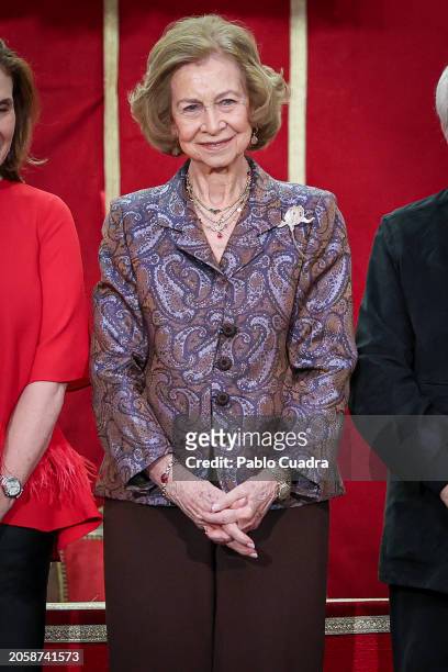 Queen Sofia attends the "Iberoamerican Patronage Awards" by the Callia Foundation 2024 at Real Academia de Bellas Artes on March 04, 2024 in Madrid,...