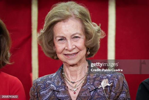 Queen Sofia attends the "Iberoamerican Patronage Awards" by the Callia Foundation 2024 at Real Academia de Bellas Artes on March 04, 2024 in Madrid,...
