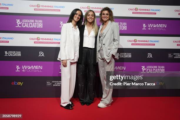 Barbara Bonansea, Martina Rosucci and Cristiana Girelli and attends the Women For Football Event on March 04, 2024 in Milan, Italy.