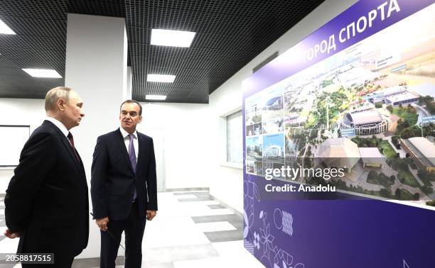 Russia's President Vladimir Putin meets with athletes at the Palace of Sambo in Krasnodar, Russia on March 7, 2024.
