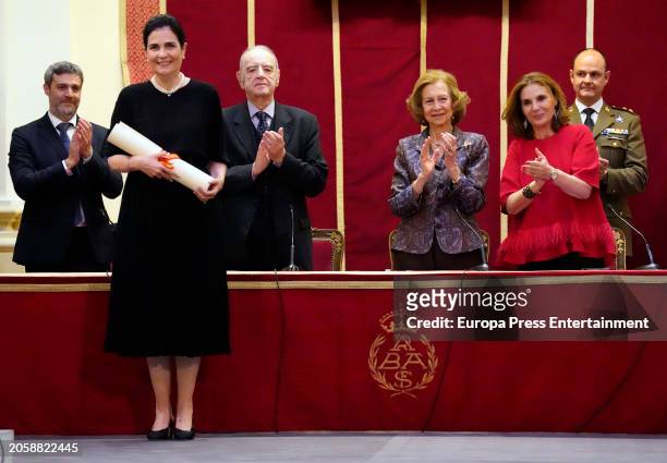 Queen Sofia arrives at the Royal Academy of Fine Arts of San Fernando to preside over the Ibero-American Patronage Awards Ceremony, on March 4 in...