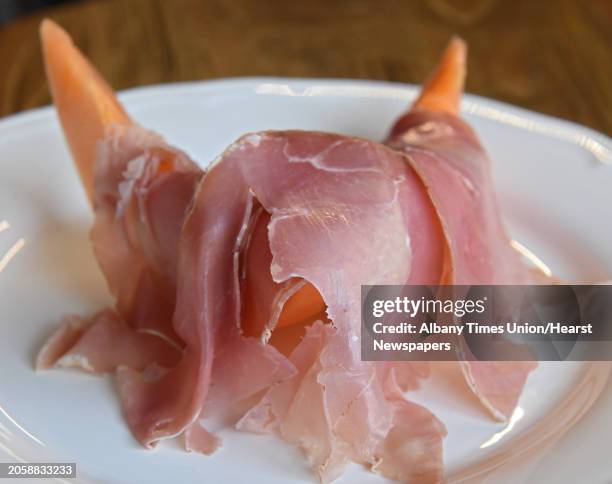 Prosciutto e melone - fresh summer cantaloupe topped with proscuitto di parma at 288 Wine & Tap on Wednesday, July 31, 2019 in Albany, N.Y.