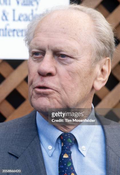 Gerald Ford speaks during the Silicon valley Leadership Conference at Shoreline Amphitheatre on May 26, 1995 in Mountain View, California.