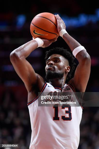 Illinois Fighting Illini Guard Quincy Guerrier shoots a free throw during the college basketball game between the Purdue Boilermakers and the...