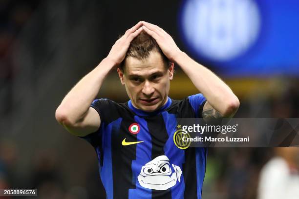 Nicolo Barella of FC Internazionale reacts during the Serie A TIM match between FC Internazionale and Genoa CFC - Serie A TIM at Stadio Giuseppe...