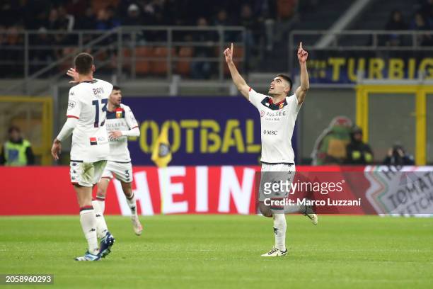 Johan Vasquez of Genoa CFC celebrates after scoring his team's first goal during the Serie A TIM match between FC Internazionale and Genoa CFC -...