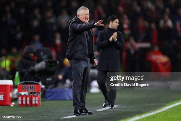 Chris Wilder, Manager of Sheffield United, reacts during the Premier League match between Sheffield United and Arsenal FC at Bramall Lane on March...