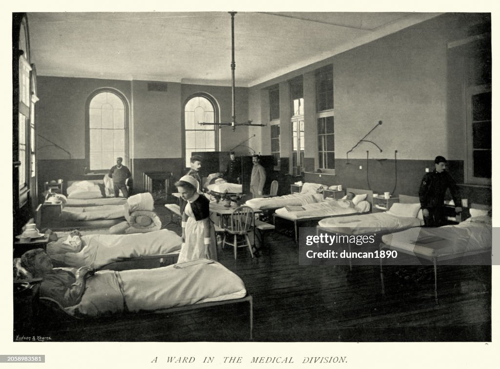 Nurse and patients, Medical Ward, Royal Victoria Hospital or Netley Hospital, Nurse, Victorian Healthcare, 1890s, 19th Century