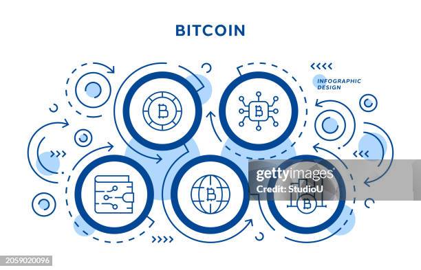 bitcoin infographic design - cryptocurrency mining stock illustrations