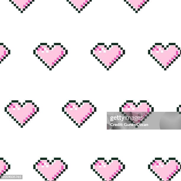 risograph style pixel hearts pattern, 1990 - 1999 style, riso pixels, heart shape seamless background, loopable elements, video game ui, user interface, flat design - 1990 1999 stock illustrations