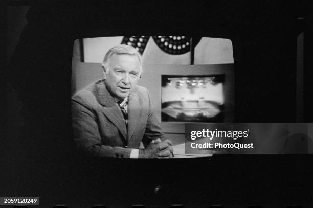 Screen capture of American broadcast journalist Walter Cronkite , September 23, 1976. He was reporting on a television presidential debate .