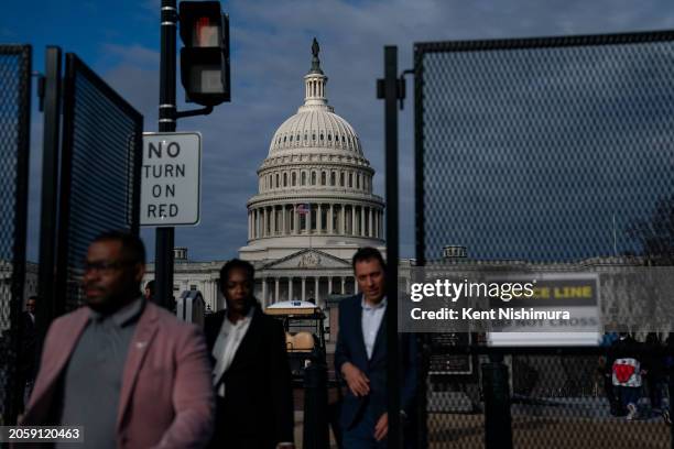 Eight-foot-tall steel fencing surrounds the U.S. Capitol Complex on March 7, 2024 in Washington, DC. Since January 06 security fencing being setup...