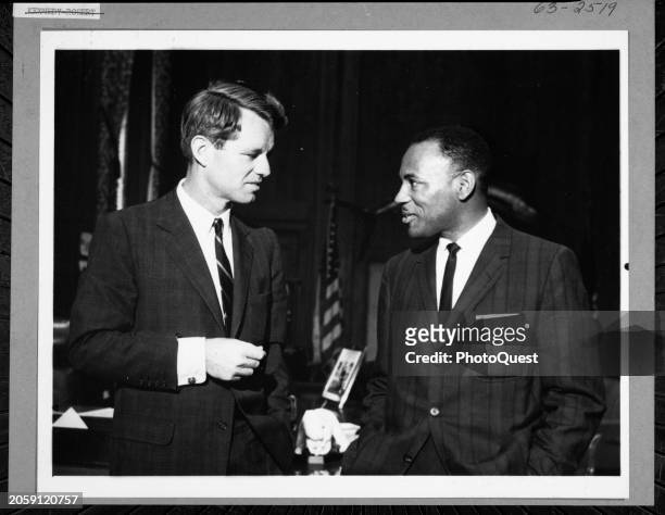 Attorney General Robert F Kennedy talks with Civil Rights activist & University of Mississippi student James Meredith, Washington DC, May 27, 1963....