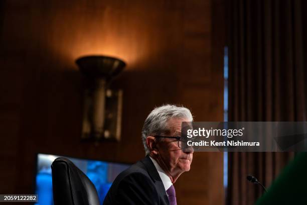 Federal Reserve Bank Chairman Jerome Powell testifies before the Senate Banking, Housing and Urban Affairs Committee on Capitol Hillon March, 7 2024...