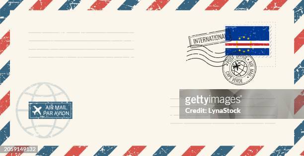 blank air mail grunge envelope with cape verde postage stamp. vintage postcard vector illustration with cape verde national flag isolated on white background. retro style. - cape verde stock illustrations