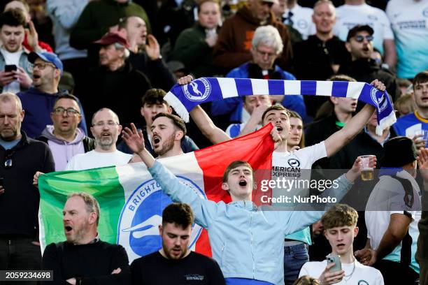Supporters of Brighton & Hove Albion during the UEFA Europa Round of 16 first leg match between AS Roma and Brighton & Hove Albion FC at...