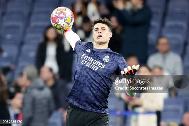 Kepa Arrizabalaga of Real Madrid during the UEFA Champions League match between Real Madrid v RB Leipzig at the Estadio Santiago Bernabeu on March 6,...