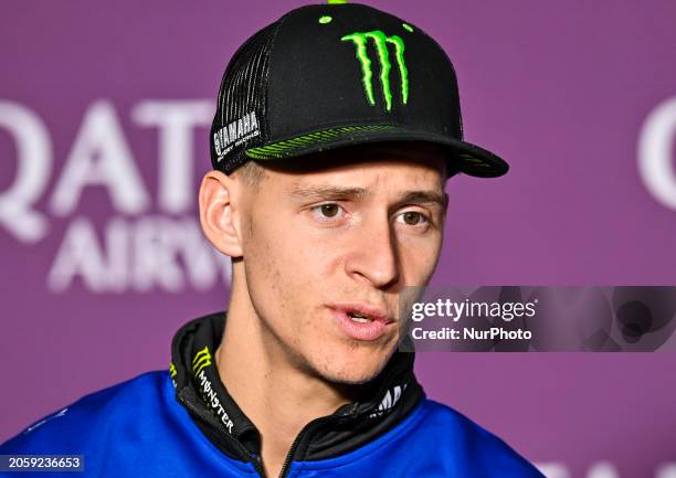 French MotoGP rider Fabio Quartararo from Monster Energy Yamaha MotoGP is attending the Pre-Event Press Conference at the MotoGP of Qatar at the...