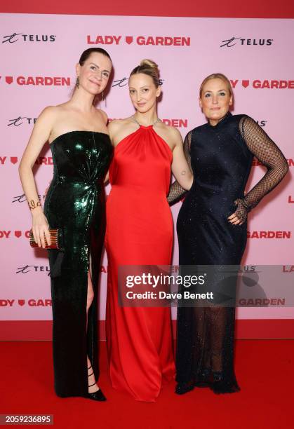 Chloe Delevingne, Georgia Hirst and Mika Simmons attend The Lady Garden Gala 10th anniversary at The OWO on March 7, 2024 in London, England.